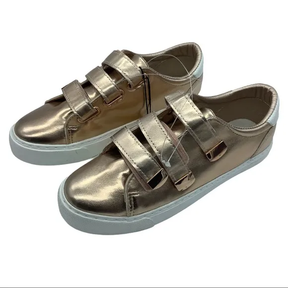 NEW Vlado Footwear Kid Girl Shiny Glitter Rose Gold Velcro Sneakers Size 5