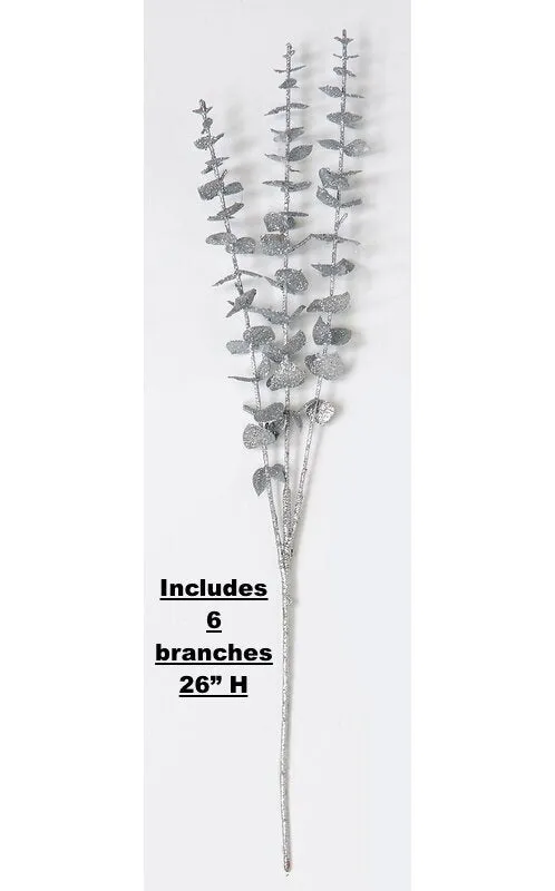New Wayair Item! Glitter Eucalyptus Spray Flowering Branches, set of 6, Silver! Retails $66 