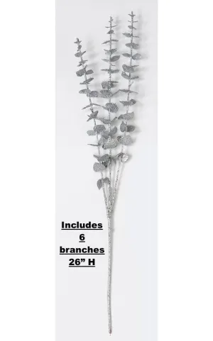 New Wayair Item! Glitter Eucalyptus Spray Flowering Branches, set of 6, Silver! Retails $66 