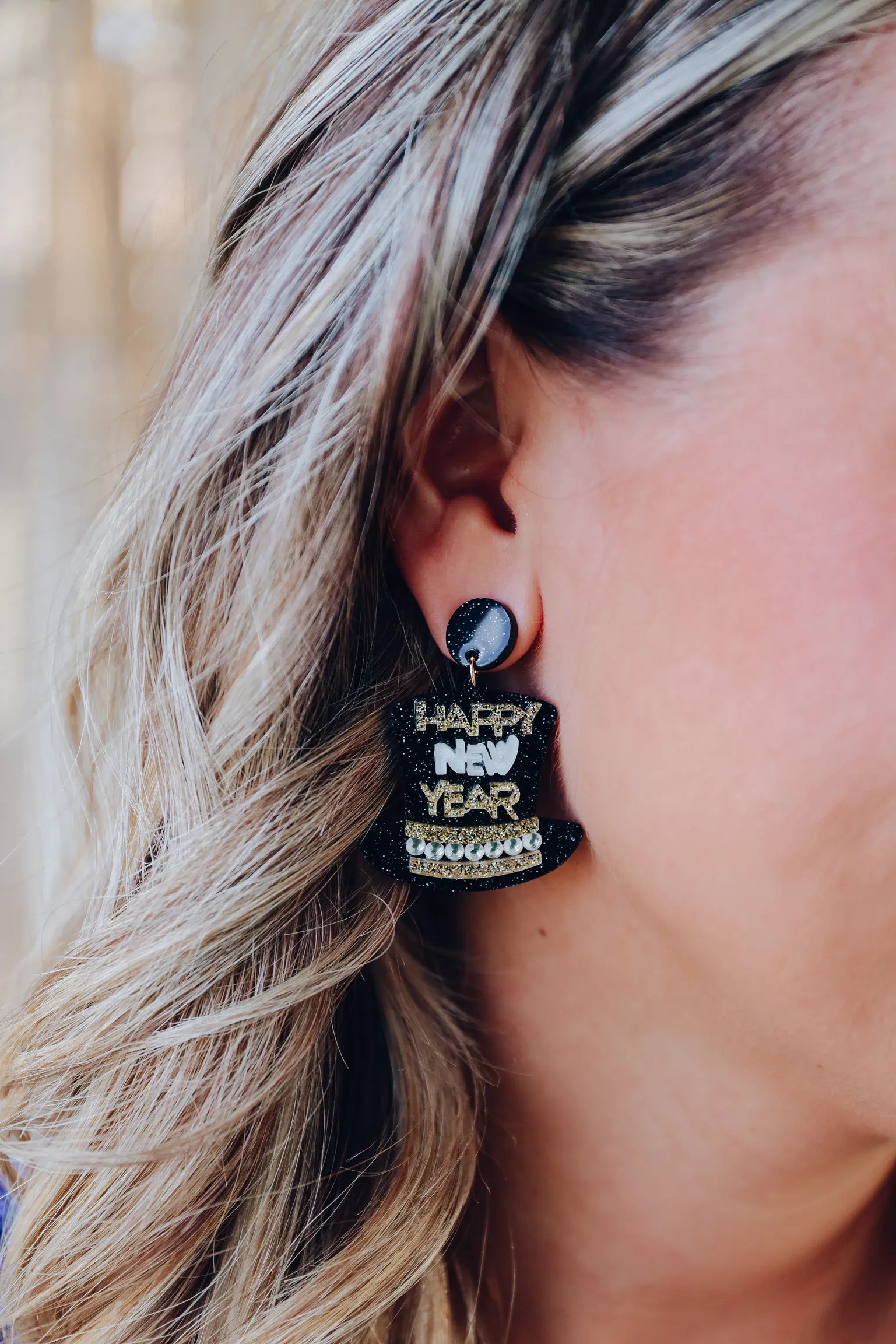 New Year Hat Acrylic Earrings - Black
