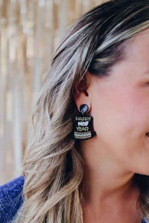 New Year Hat Acrylic Earrings - Black