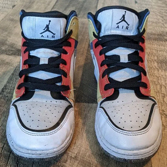 Nike Air Jordan 1 Mid SE GS Multi Color Canvas Shoes