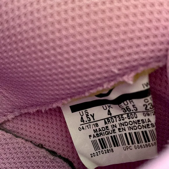 Nike Airforce 1 pink canvas 4.5Y (6.5W)