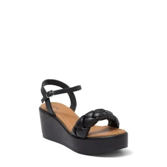 NORDSTROM rack braided wedge black sandals Womens NEW