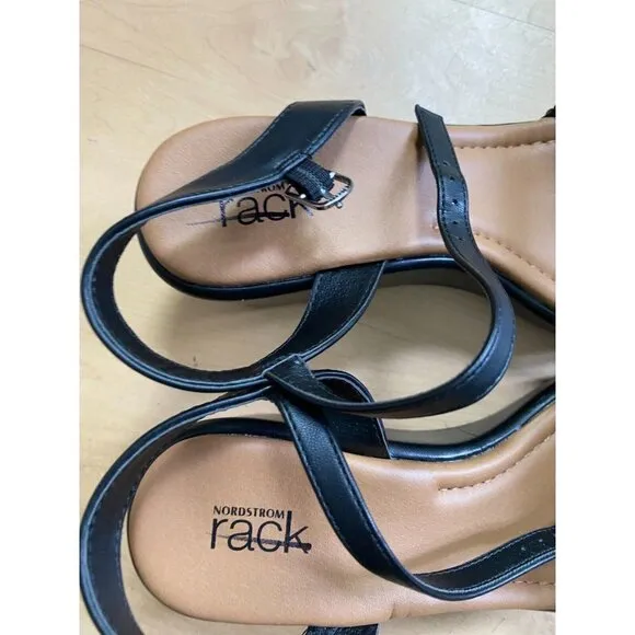 NORDSTROM rack braided wedge black sandals Womens NEW