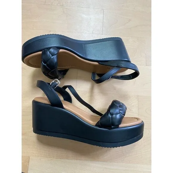 NORDSTROM rack braided wedge black sandals Womens NEW