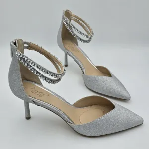 NWOT Jewel Badgley Mischka Maya Crystal Strap 2-Piece Pointy-Toe Pumps, Silver 9