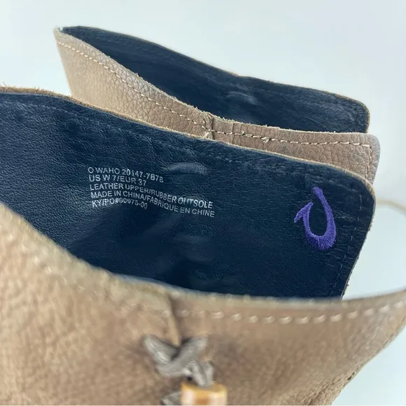 OLUKAI Tan Nubuck Leather Suede O Waho Whipstitch Tassel Slip On Mid Calf Boots