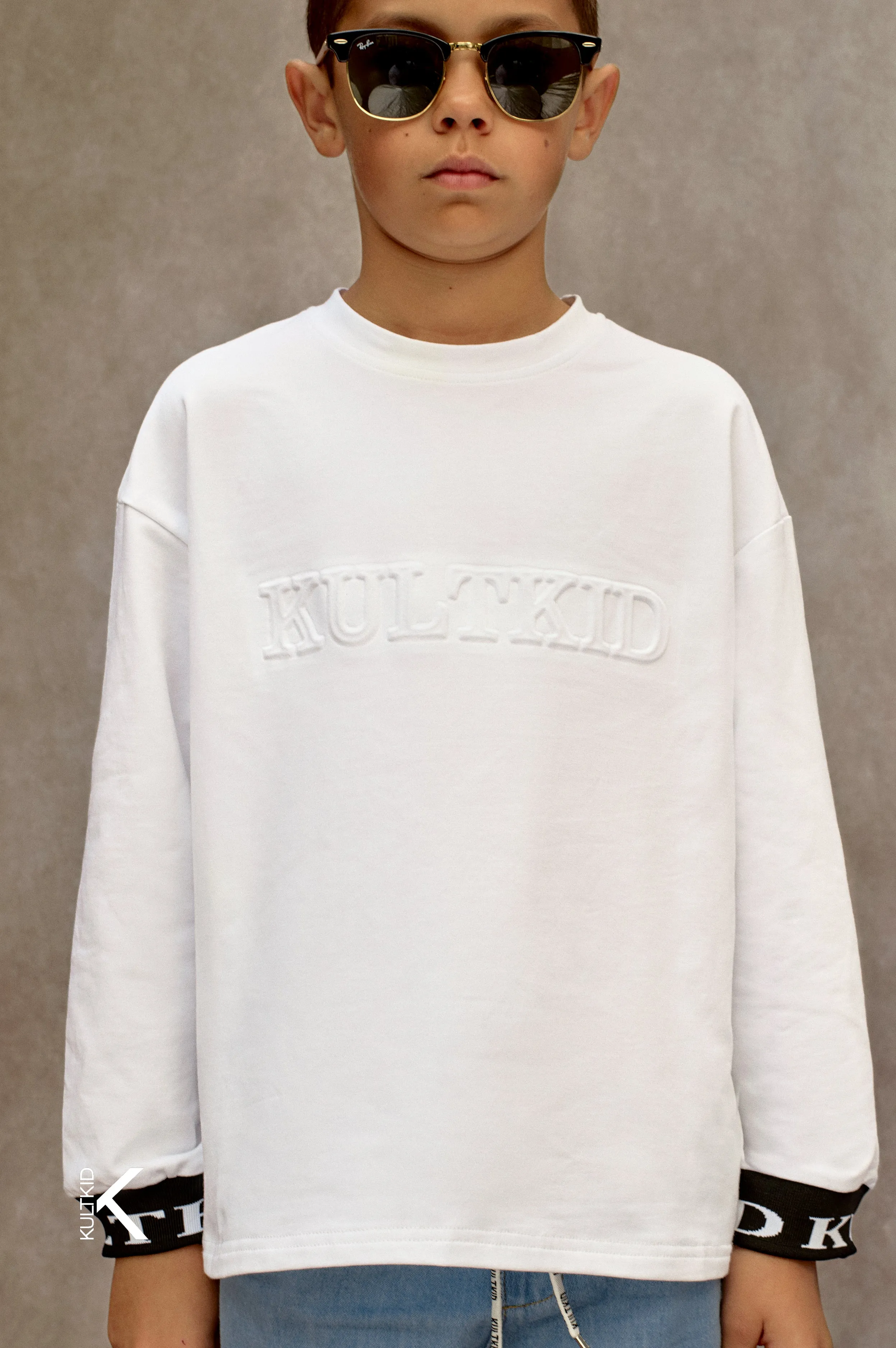 Oversized Logo Embossed Jumper in Ice White
