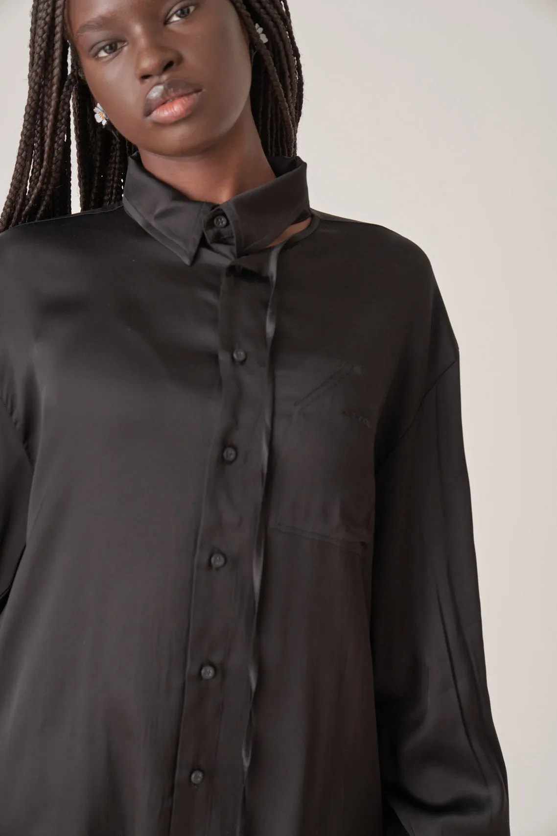 Oversized Satin Cut-Out Shirt