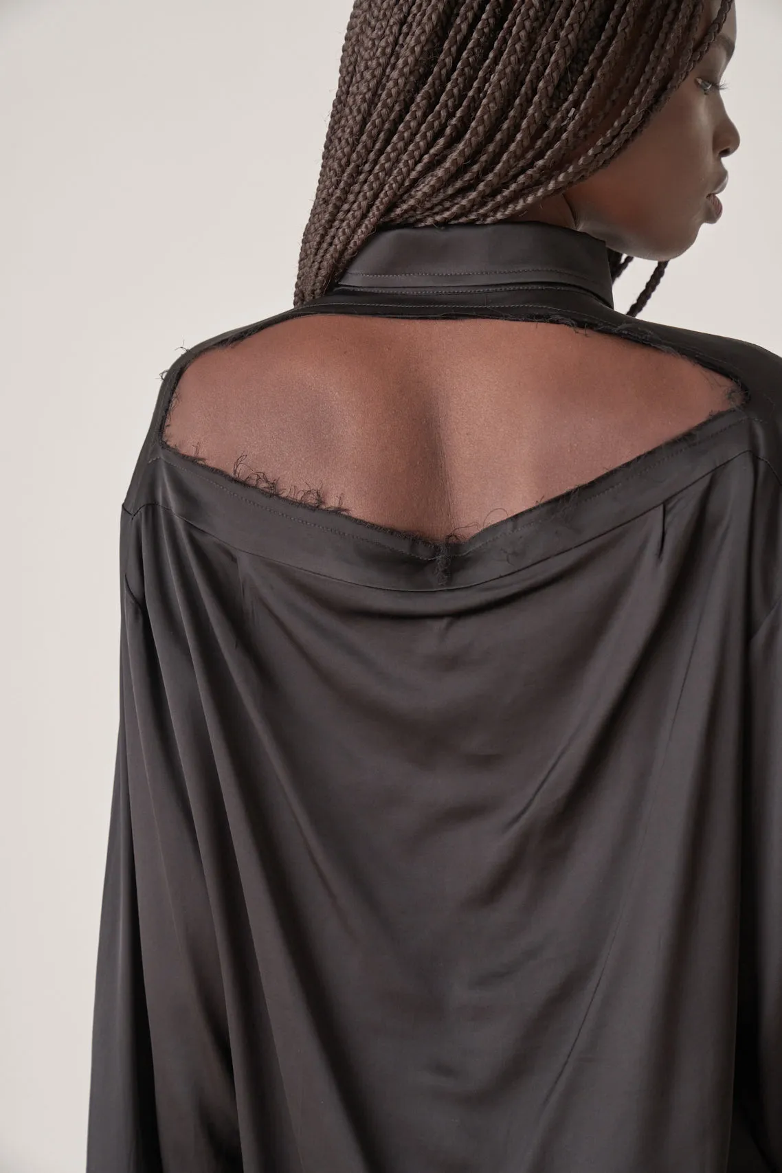 Oversized Satin Cut-Out Shirt