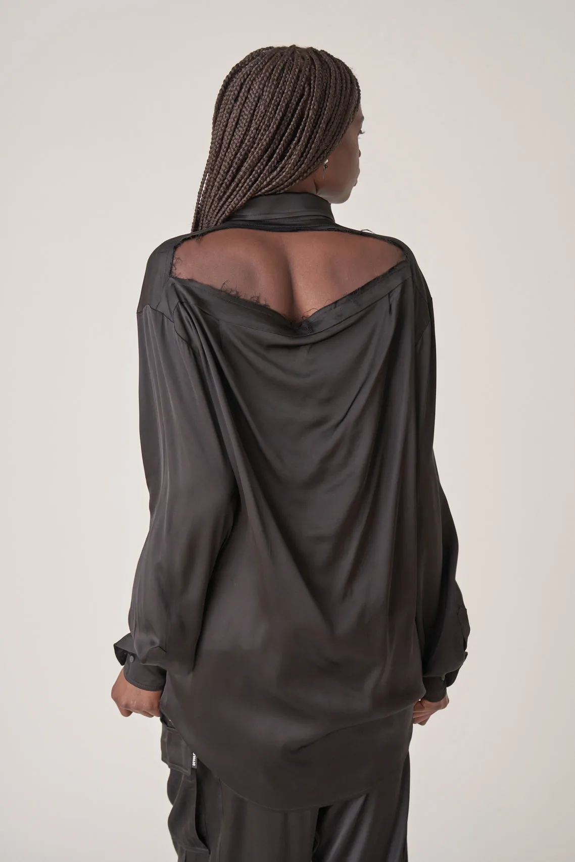 Oversized Satin Cut-Out Shirt