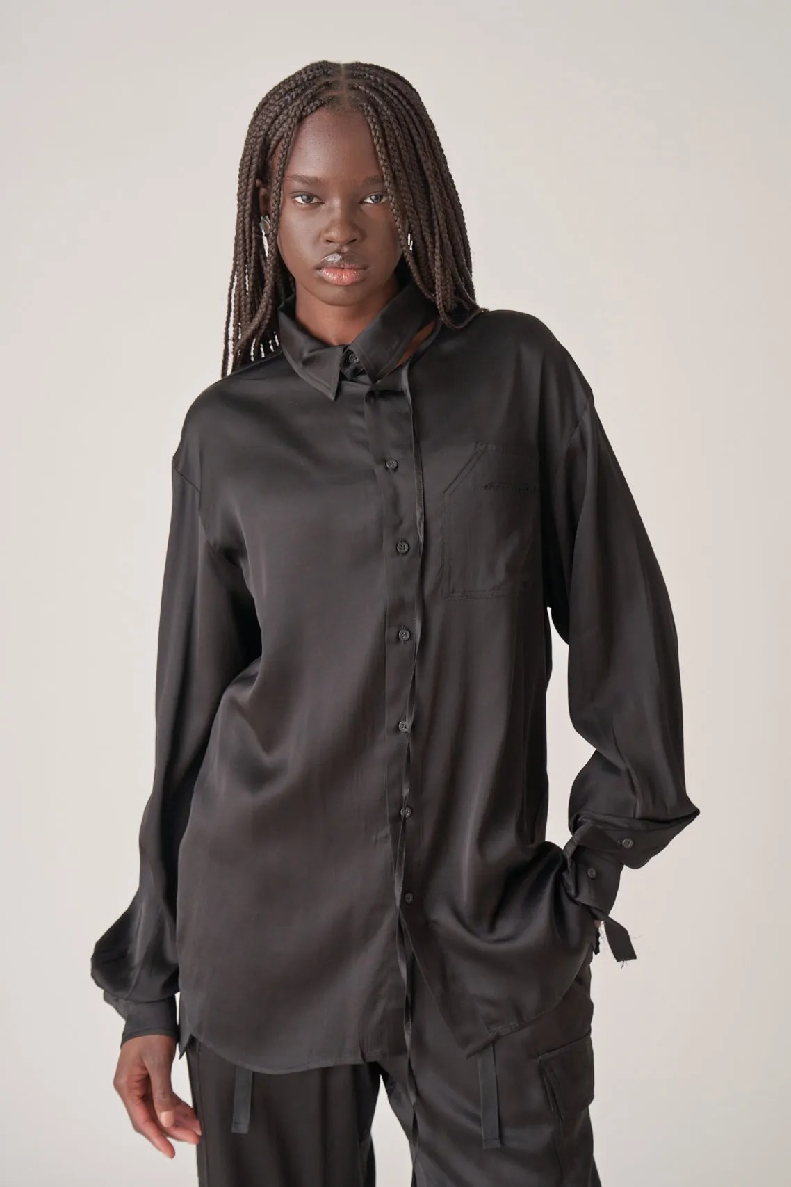 Oversized Satin Cut-Out Shirt