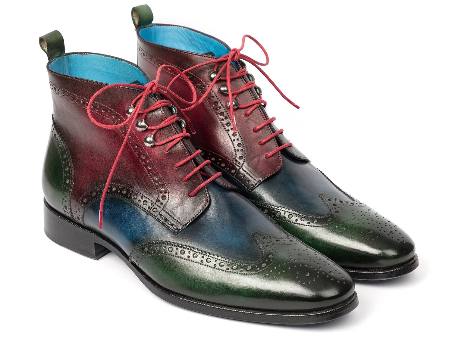 Paul Parkman Men's Wingtip Ankle Boots in Green, Blue & Bordeaux