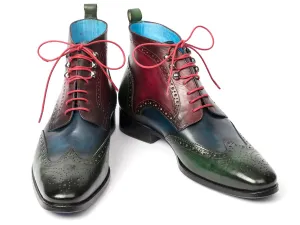 Paul Parkman Men's Wingtip Ankle Boots in Green, Blue & Bordeaux