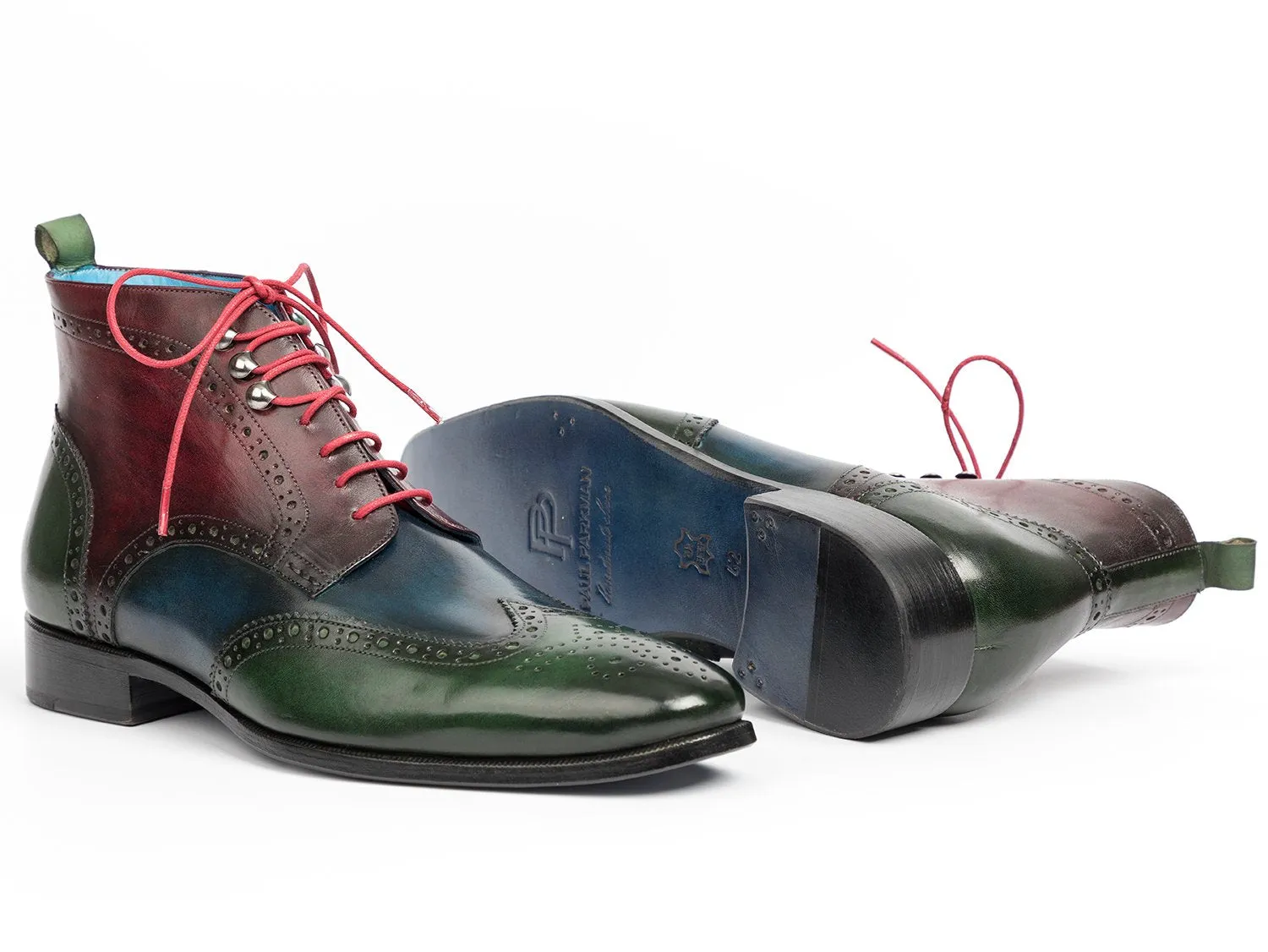 Paul Parkman Men's Wingtip Ankle Boots in Green, Blue & Bordeaux