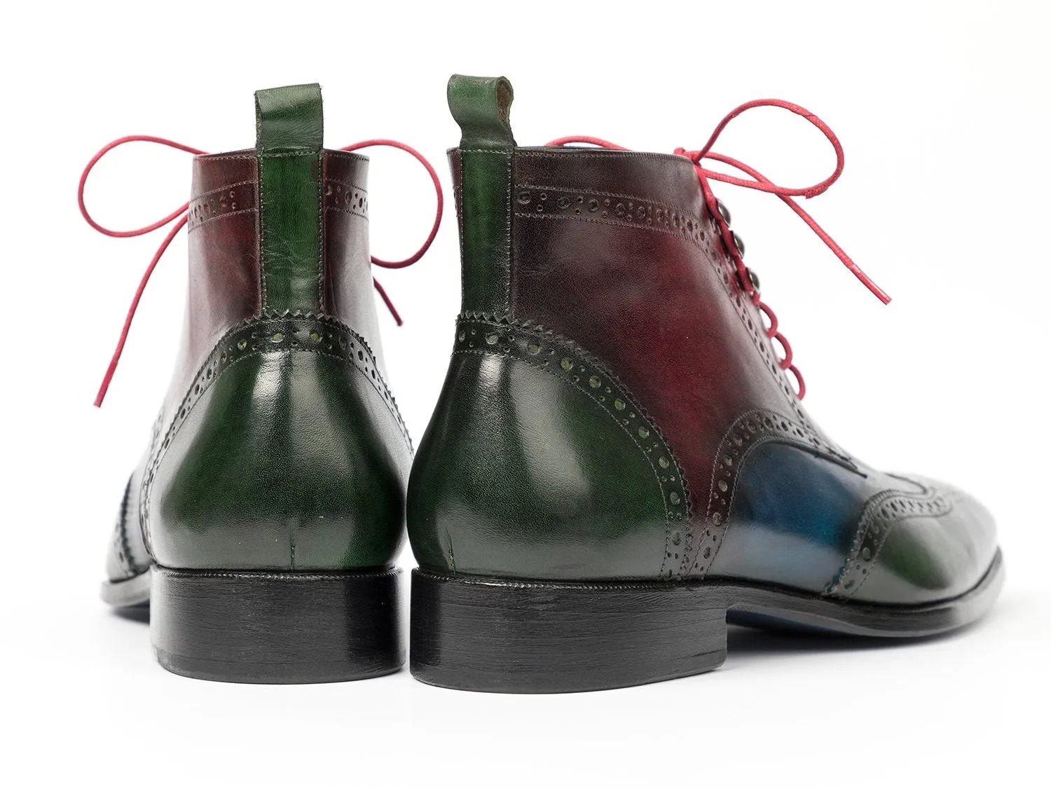 Paul Parkman Men's Wingtip Ankle Boots in Green, Blue & Bordeaux