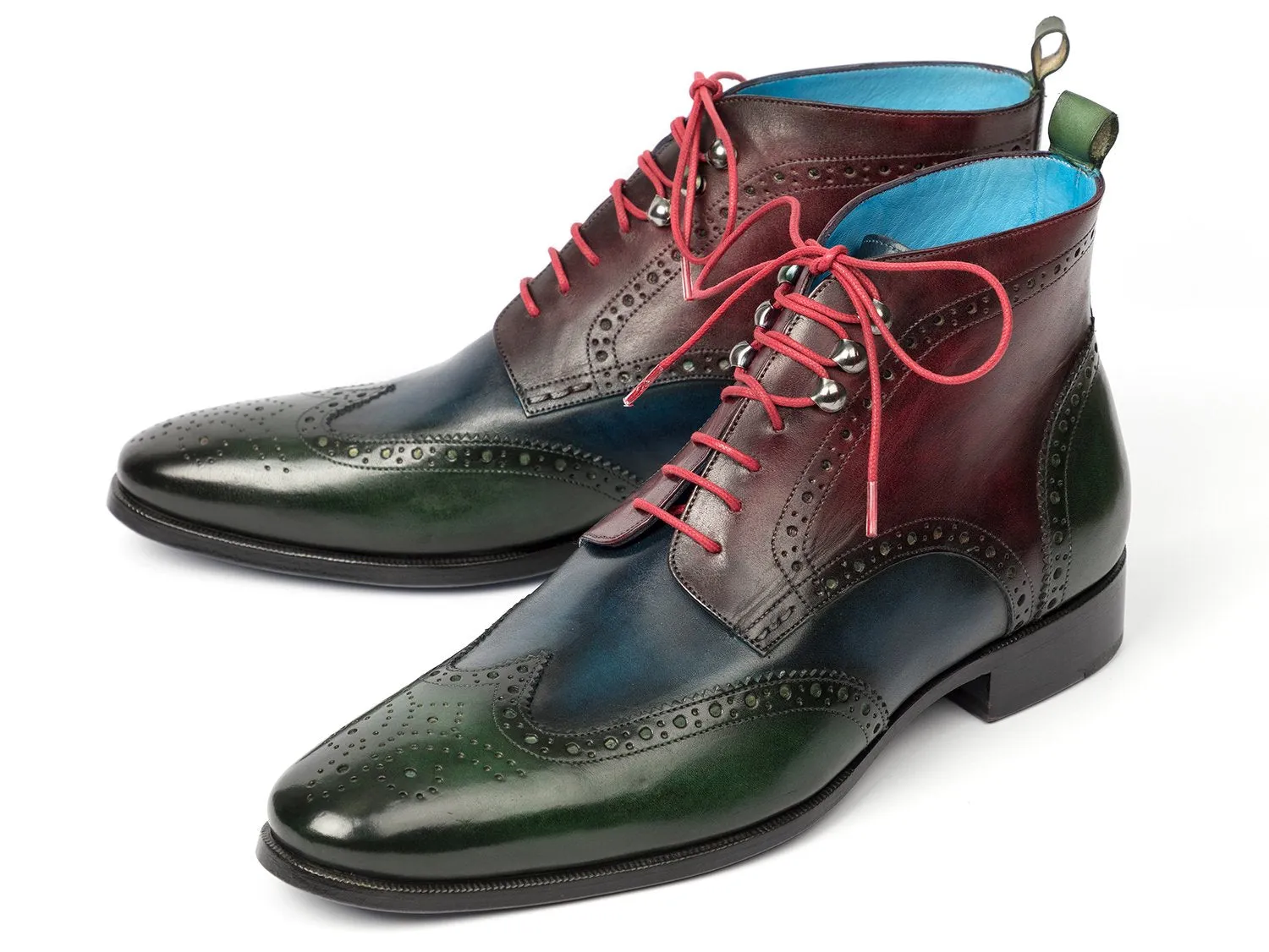 Paul Parkman Men's Wingtip Ankle Boots in Green, Blue & Bordeaux