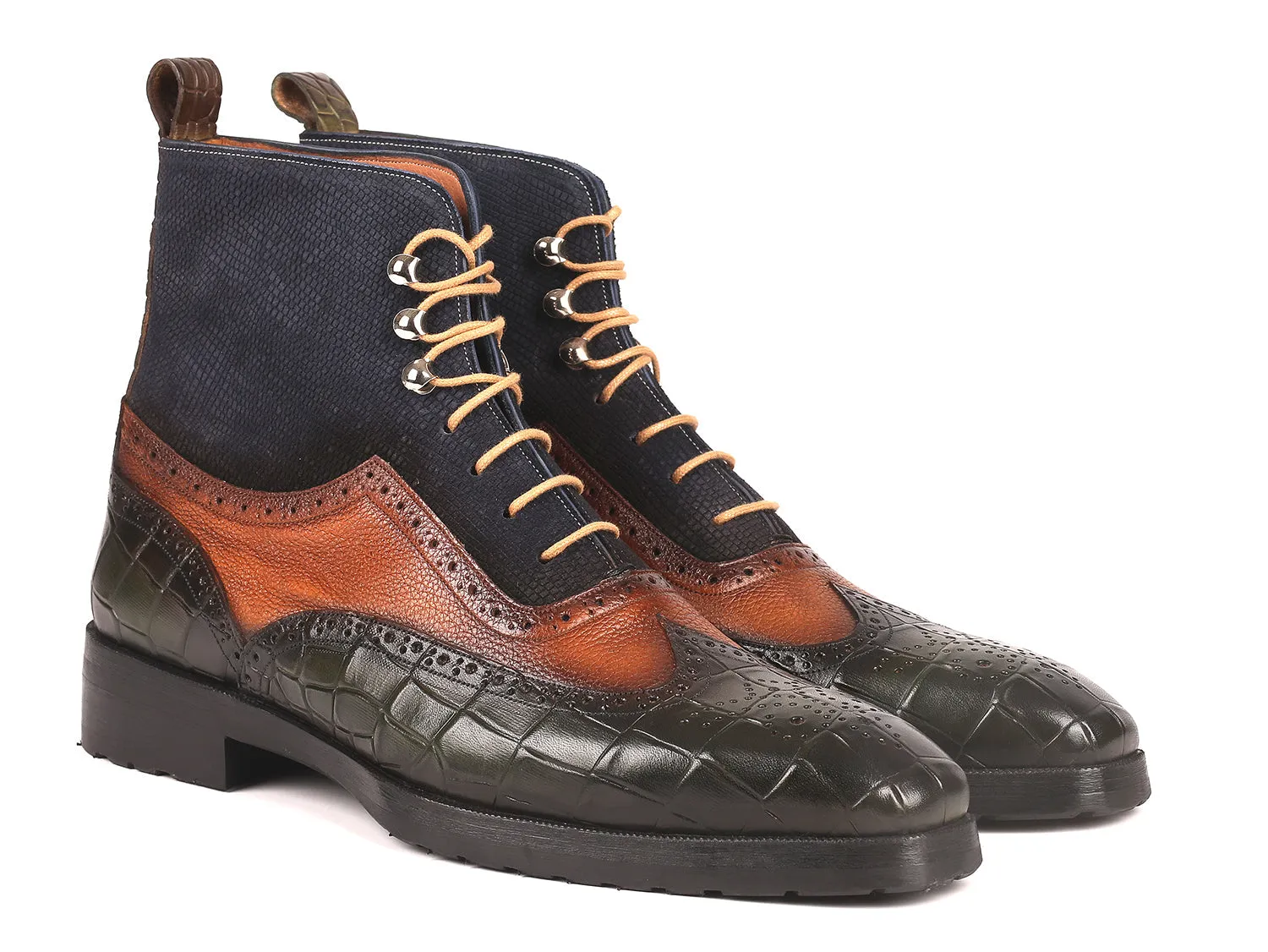 Paul Parkman Men's Wingtip Rubber Sole Boots in Three Tones