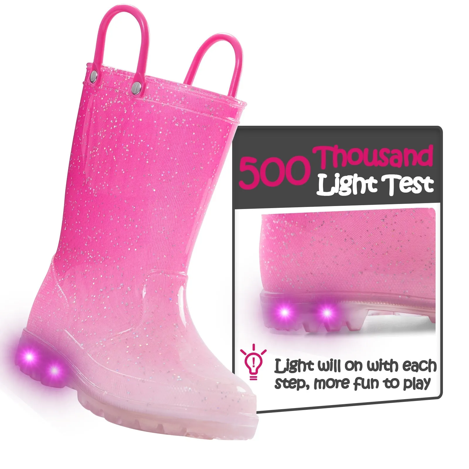 Pink Gradient Glitter Waterproof Kids Rain Boots