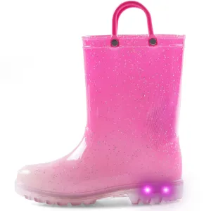 Pink Gradient Glitter Waterproof Kids Rain Boots