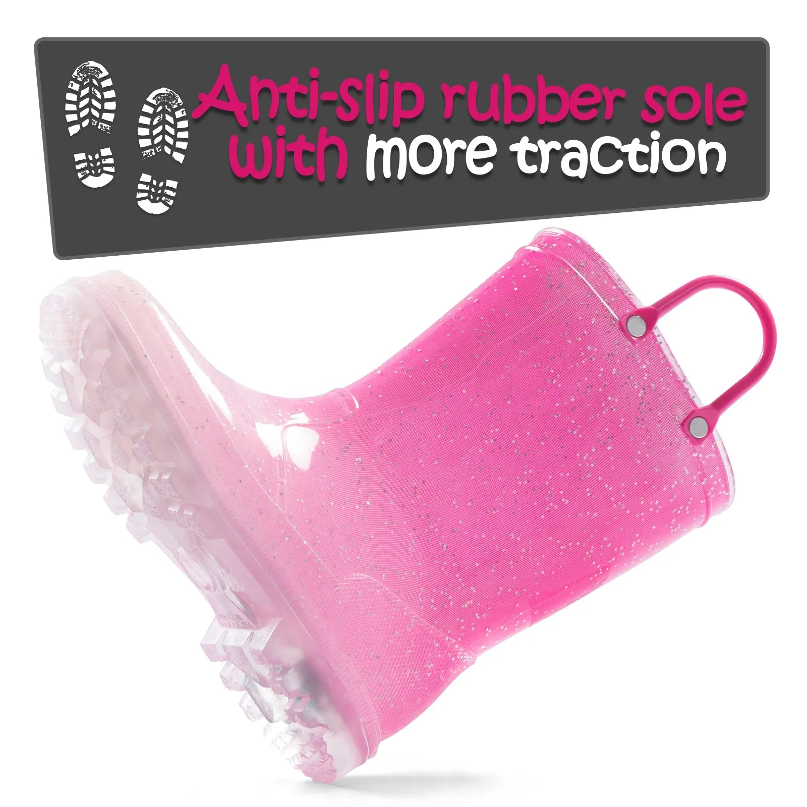 Pink Gradient Glitter Waterproof Kids Rain Boots