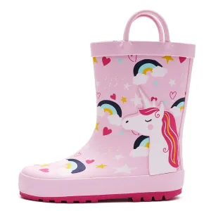 Pink Unicorn Rainbow Print Rubber Rain Boots