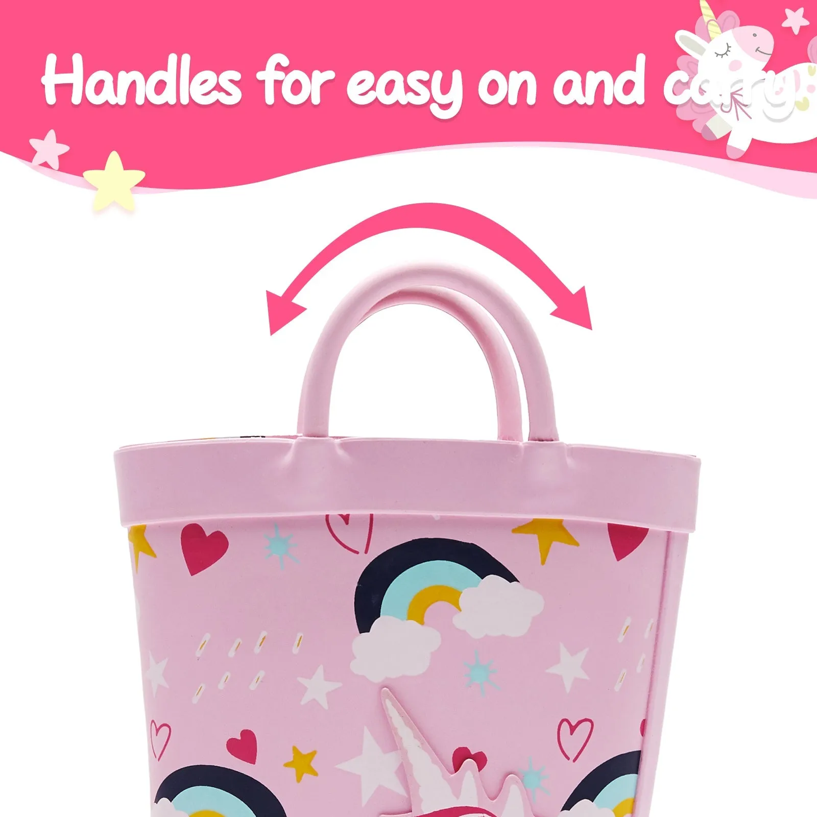 Pink Unicorn Rainbow Print Rubber Rain Boots