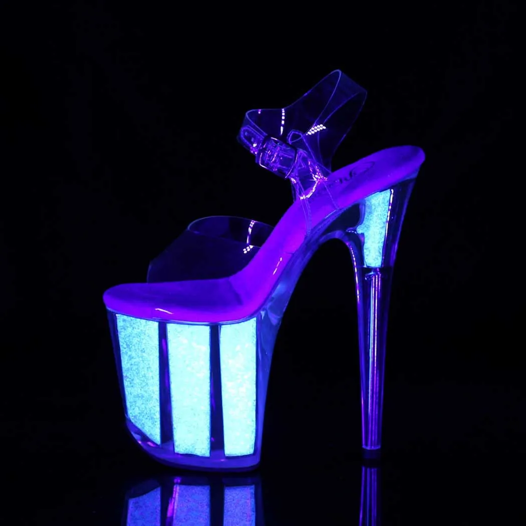 Pleaser Shoes Flamingo-808UVG 8" Heel Platform Ankle Strap Sandal with Neon UV Reactive Bottom