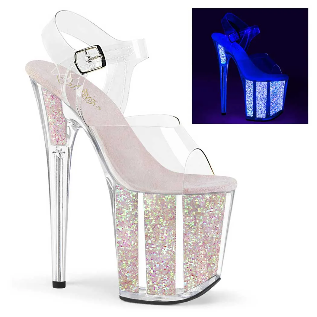 Pleaser Shoes Flamingo-808UVG 8" Heel Platform Ankle Strap Sandal with Neon UV Reactive Bottom