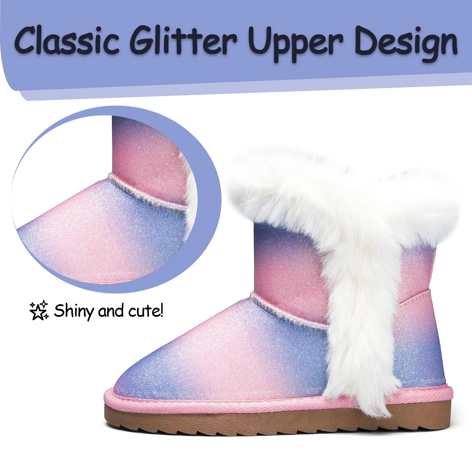 Powder Blue Gradient Glitter Warm Snow Boots