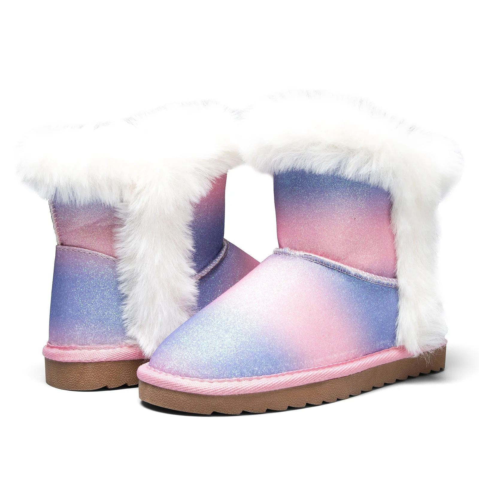 Powder Blue Gradient Glitter Warm Snow Boots