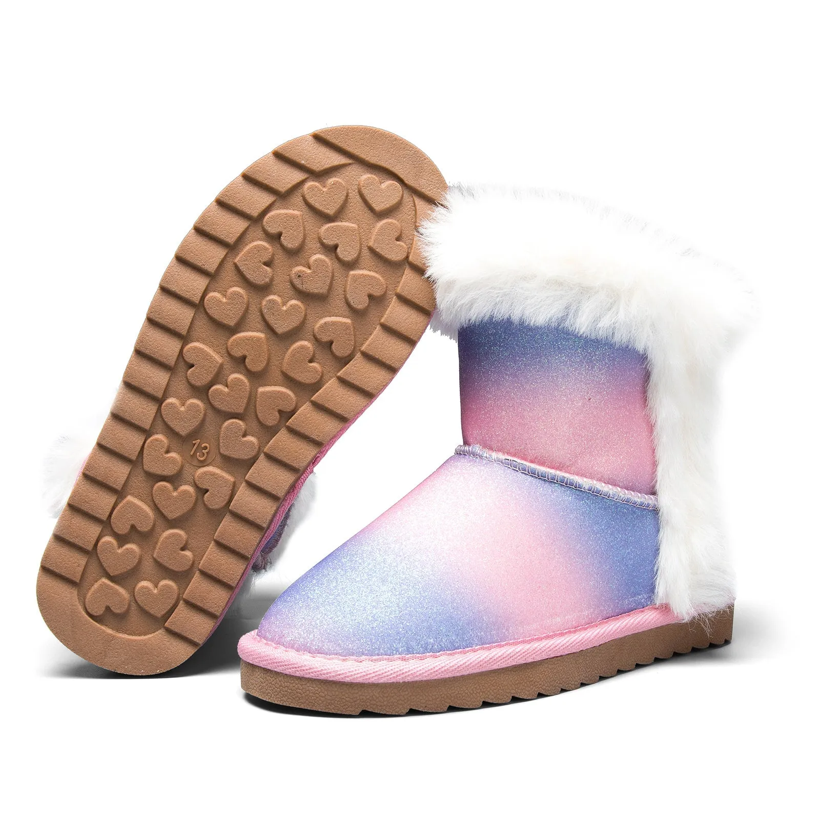 Powder Blue Gradient Glitter Warm Snow Boots