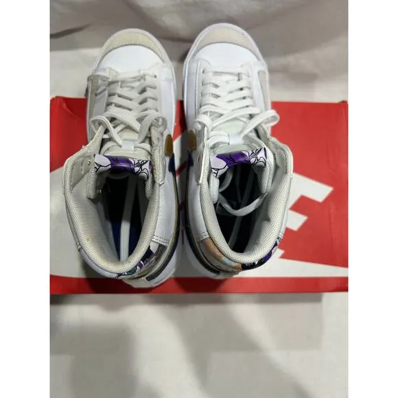 Pre Owned Nike Blazer Mid 77 SE Double Swoosh White Blue Sneakers Youth Size 5.5