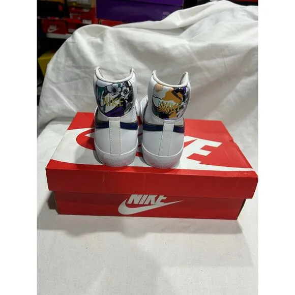 Pre Owned Nike Blazer Mid 77 SE Double Swoosh White Blue Sneakers Youth Size 5.5