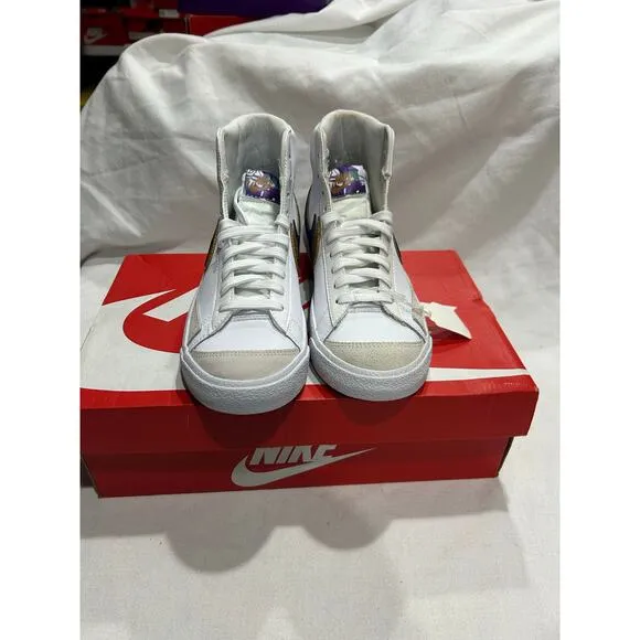 Pre Owned Nike Blazer Mid 77 SE Double Swoosh White Blue Sneakers Youth Size 5.5