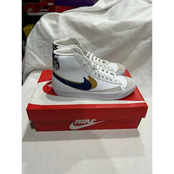 Pre Owned Nike Blazer Mid 77 SE Double Swoosh White Blue Sneakers Youth Size 5.5