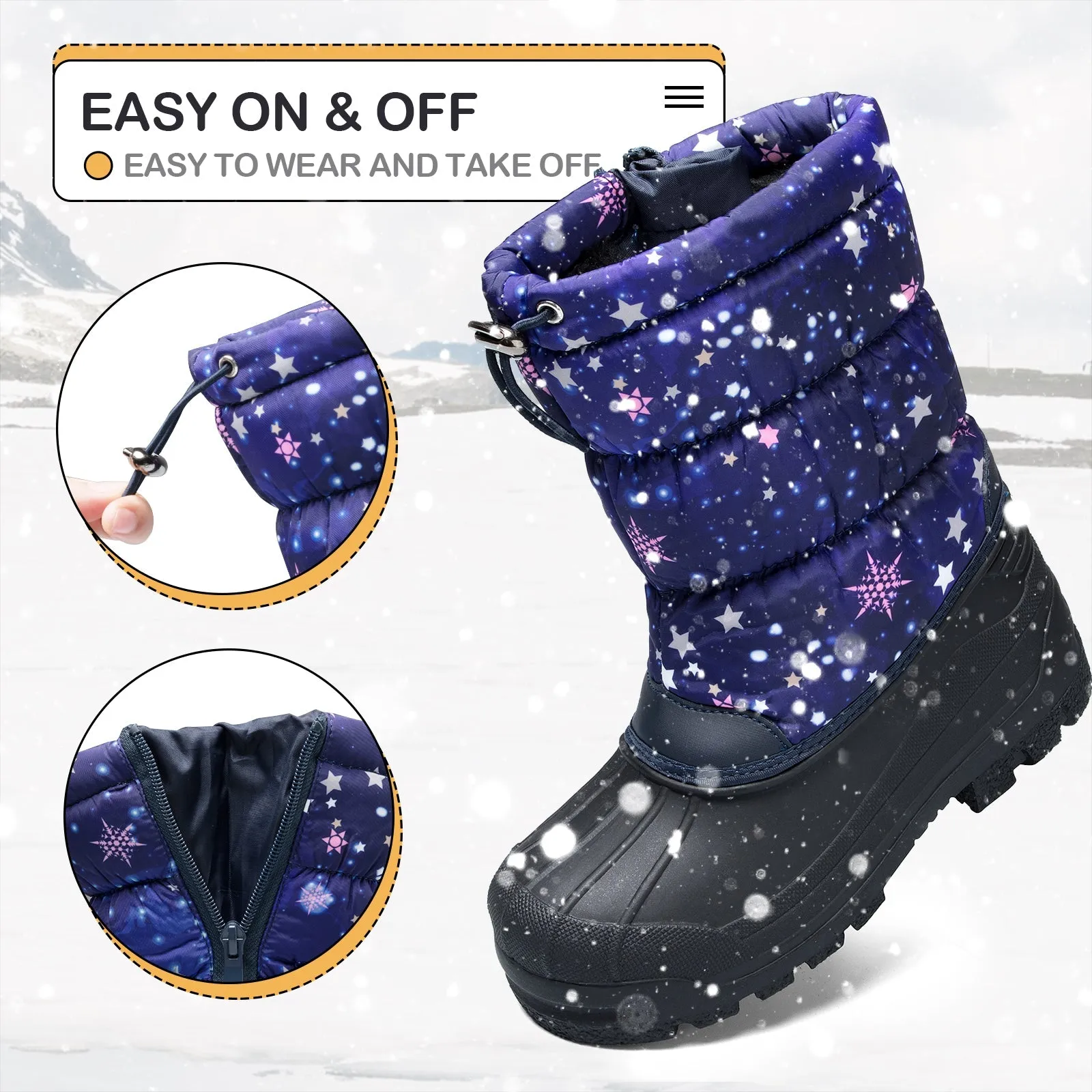 Purple Star Warm Waterproof Non-slip Snow Boots