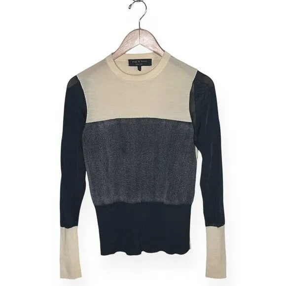 RAG &amp; BONE Wool Blend Colorblock Sweater Marissa Sheer Sleeve Contemporary Chic