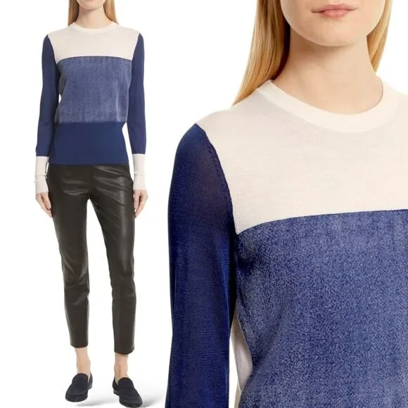 RAG &amp; BONE Wool Blend Colorblock Sweater Marissa Sheer Sleeve Contemporary Chic