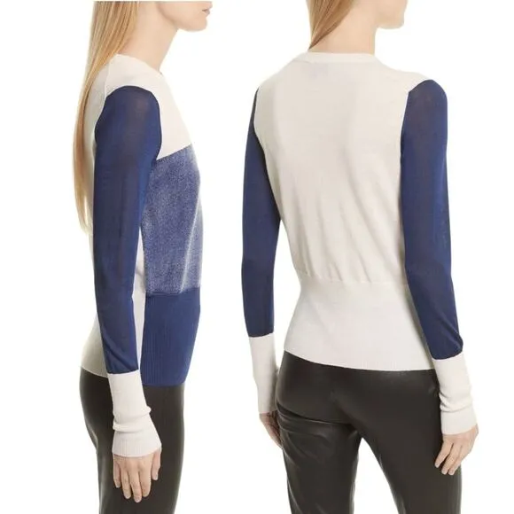 RAG &amp; BONE Wool Blend Colorblock Sweater Marissa Sheer Sleeve Contemporary Chic