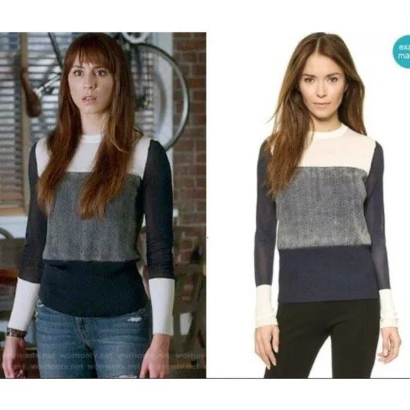 RAG &amp; BONE Wool Blend Colorblock Sweater Marissa Sheer Sleeve Contemporary Chic