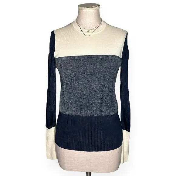 RAG &amp; BONE Wool Blend Colorblock Sweater Marissa Sheer Sleeve Contemporary Chic