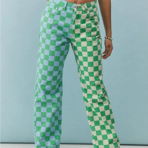 Ragged Priest Colorblock Checkered Dad Jean