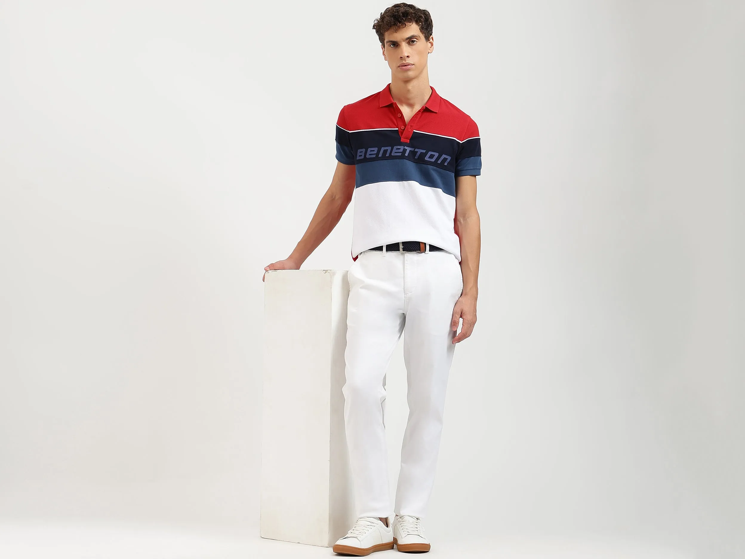 Regular Fit Polo Neck Colorblock Tshirt