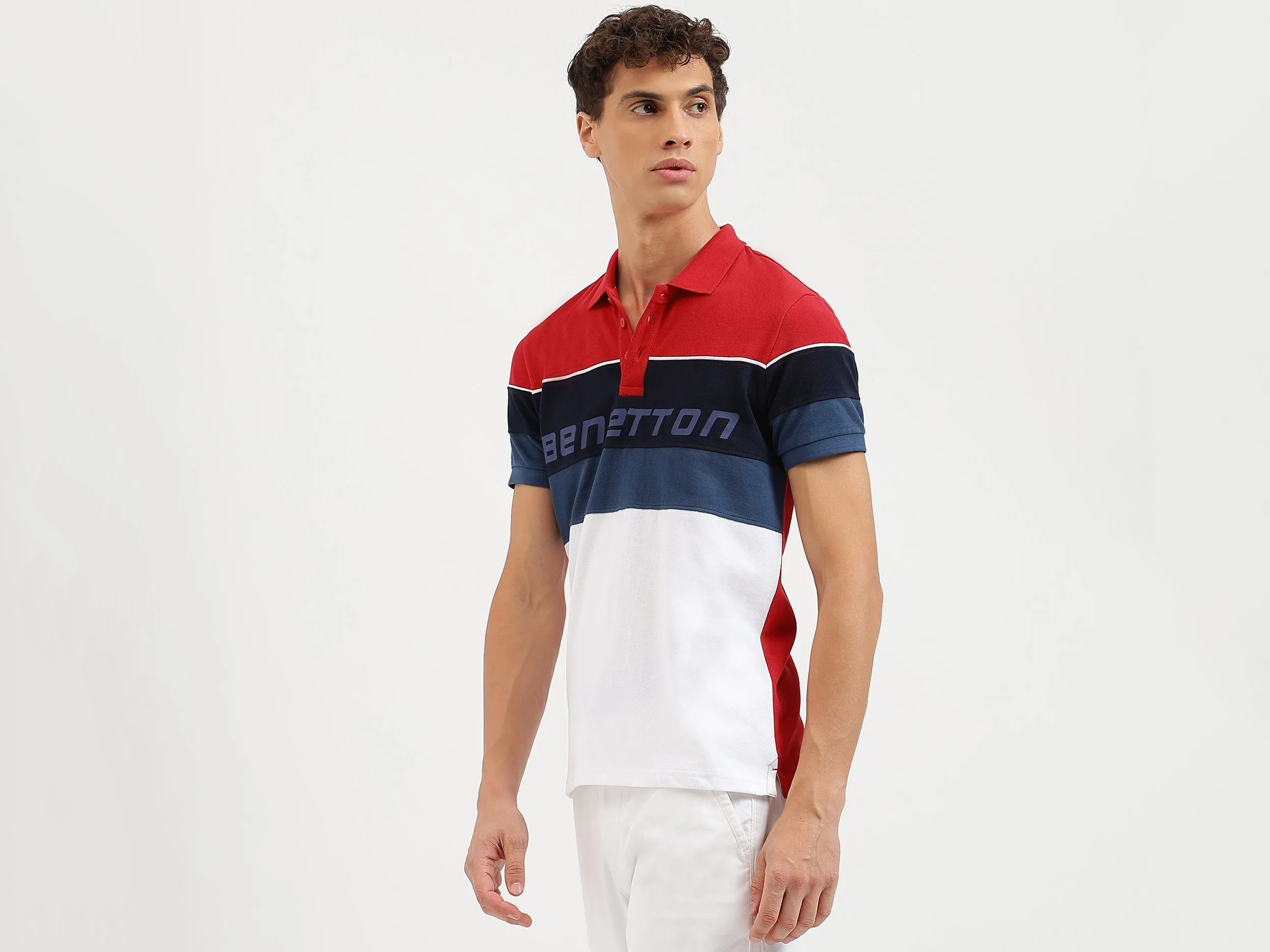 Regular Fit Polo Neck Colorblock Tshirt