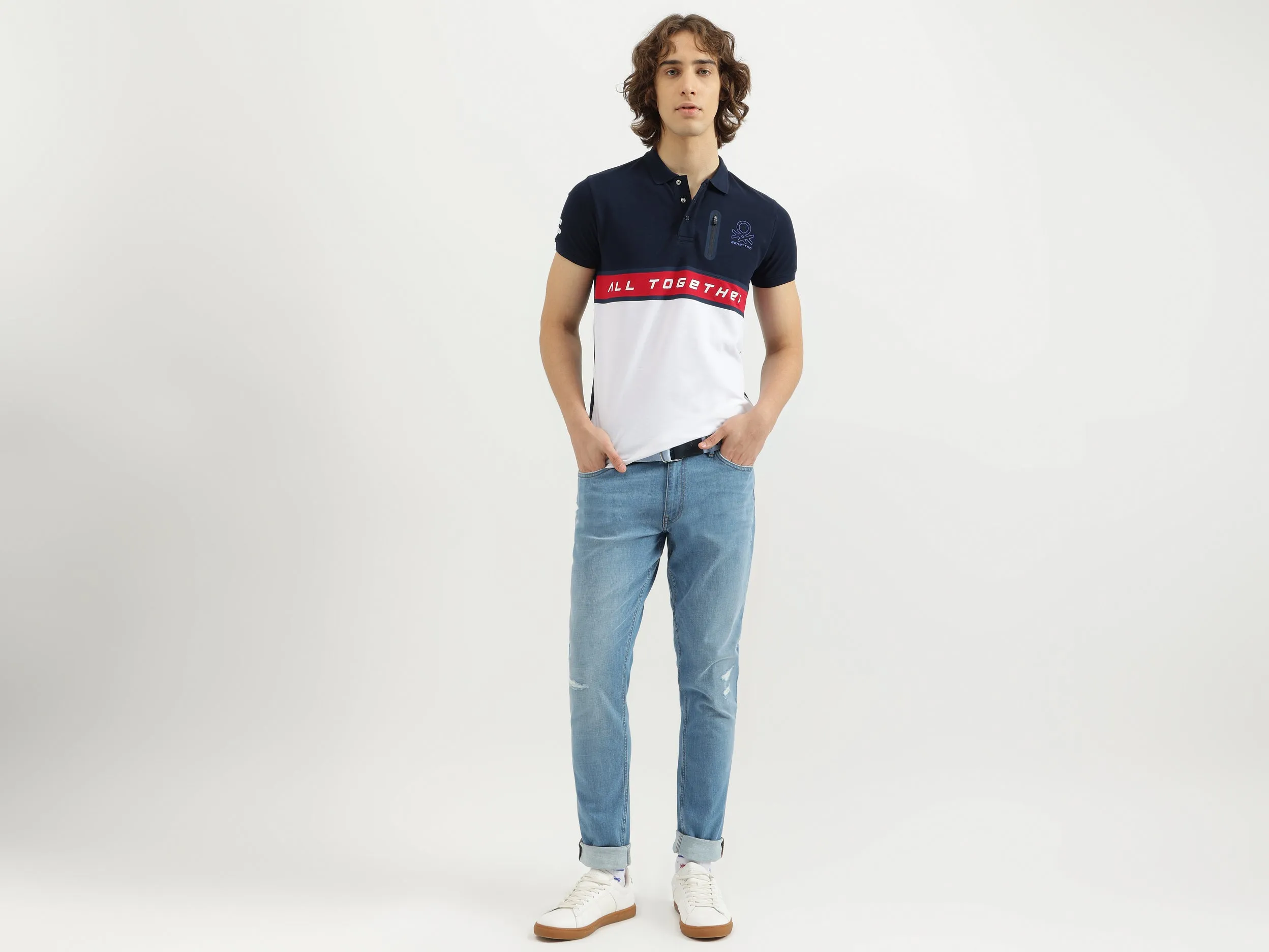 Regular Fit Polo Neck Colorblock Tshirt