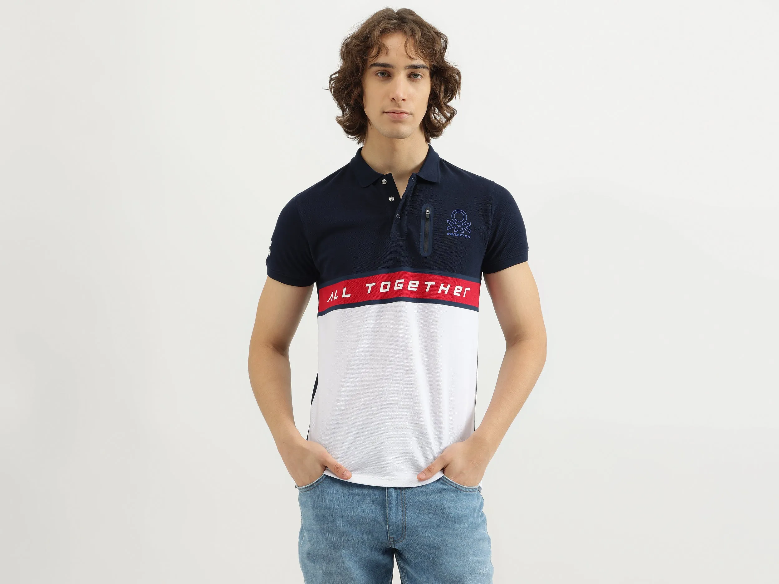 Regular Fit Polo Neck Colorblock Tshirt
