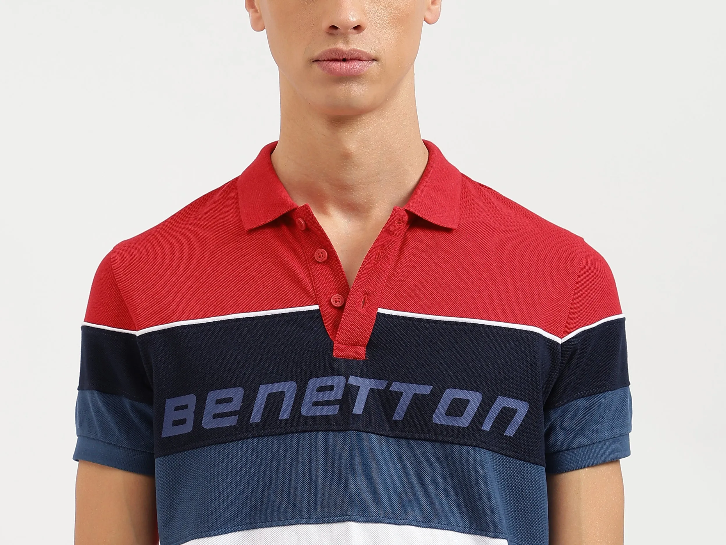 Regular Fit Polo Neck Colorblock Tshirt
