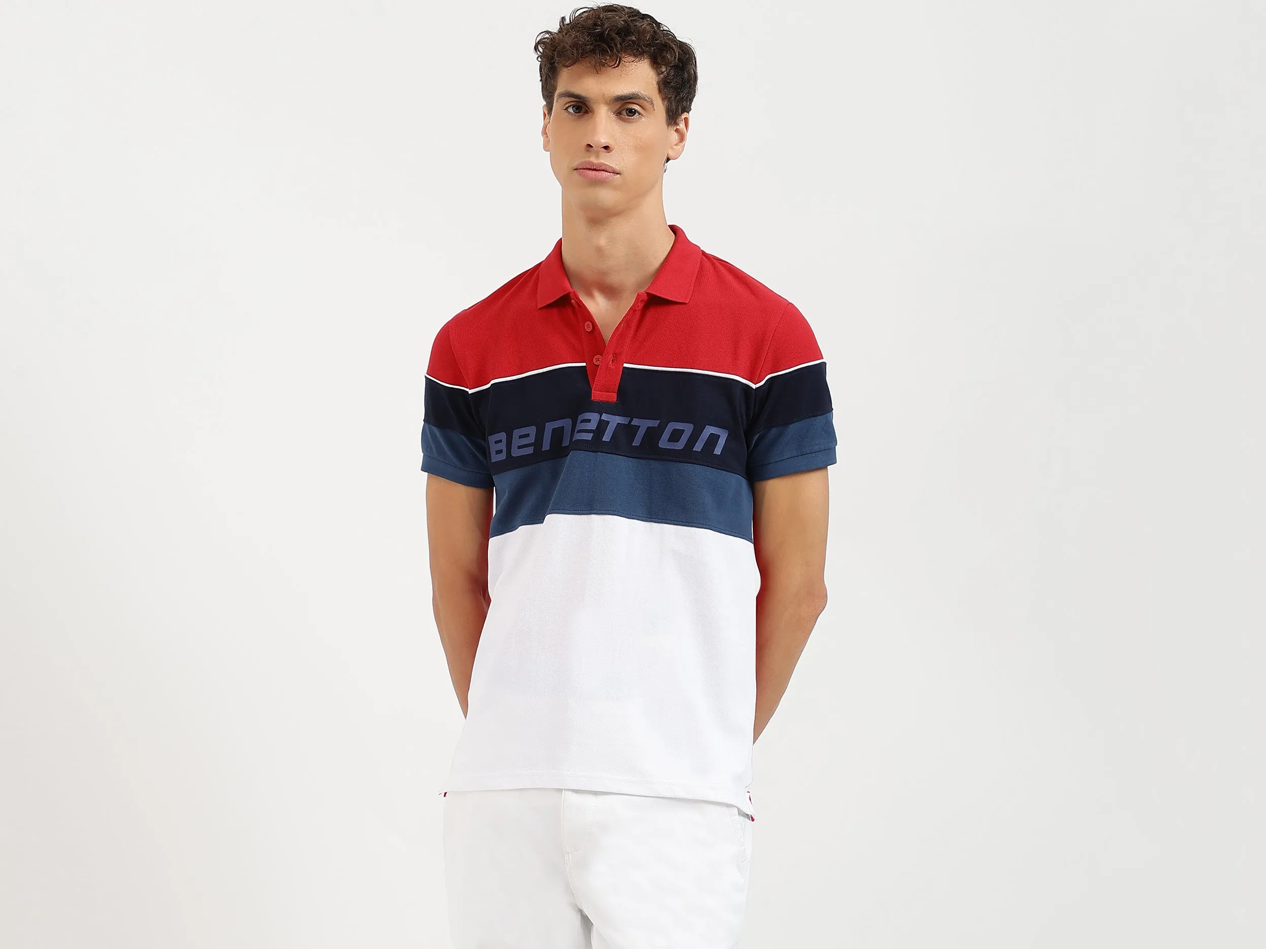 Regular Fit Polo Neck Colorblock Tshirt